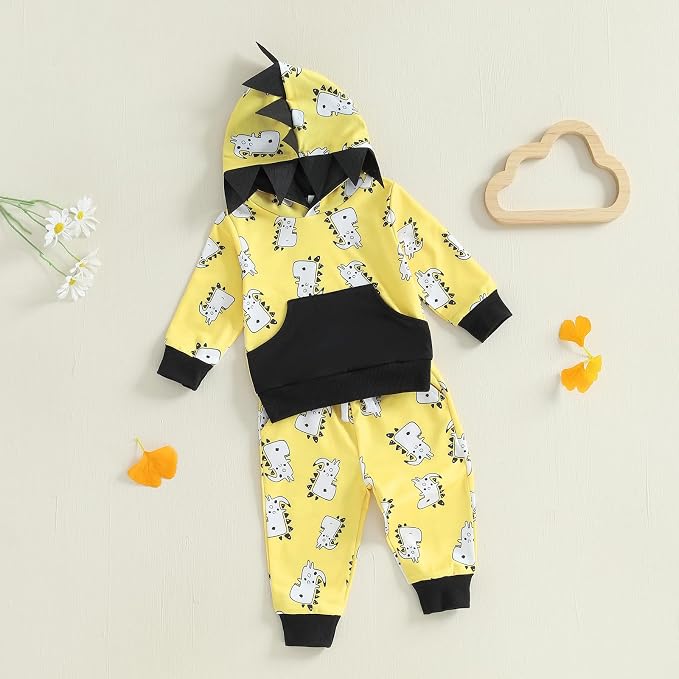 Infant Baby Boy Fall Winter Clothes Outfit Hooded Long Sweatshirt Pant Set - Image 5