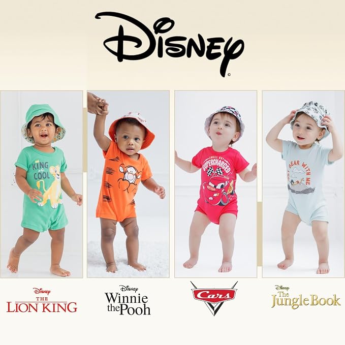Disney Baby Boys' 2-Piece Romper and Bucket Hat Set Newborn to Infant - Image 5