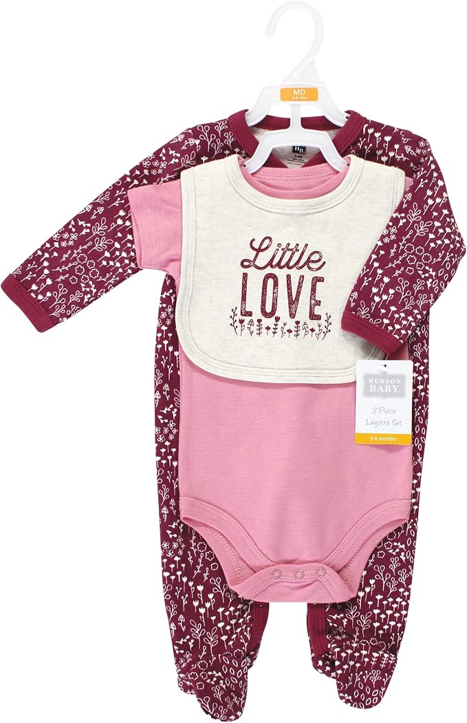 Hudson Baby Unisex Cotton Sleep and Play, Bodysuit and Bandana Bib Set - Image 2