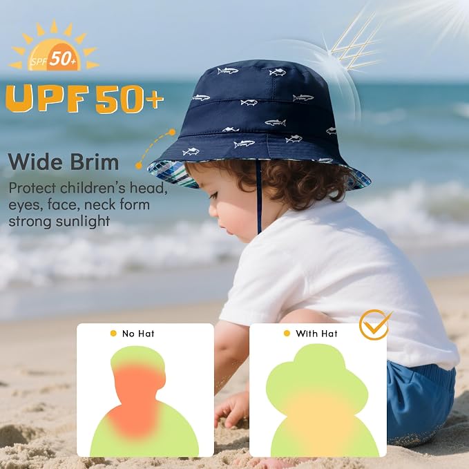 Durio UPF 50+ Baby Sun Hat Wide Brim Toddler Bucket Hats - Image 2