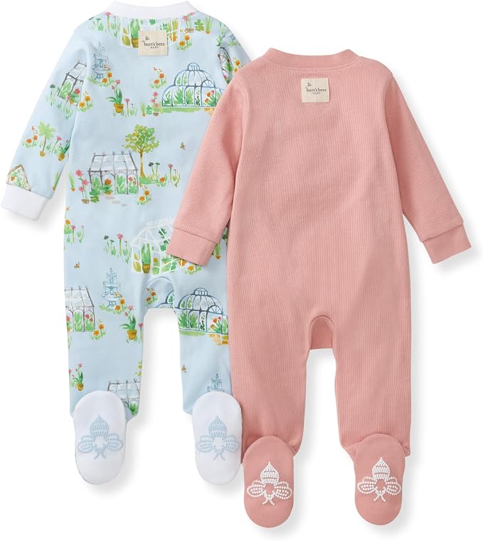 Burt's Bees Baby Girls' Organic Cotton, Sleep and Play Footed Pajamas | Easy - Image 2