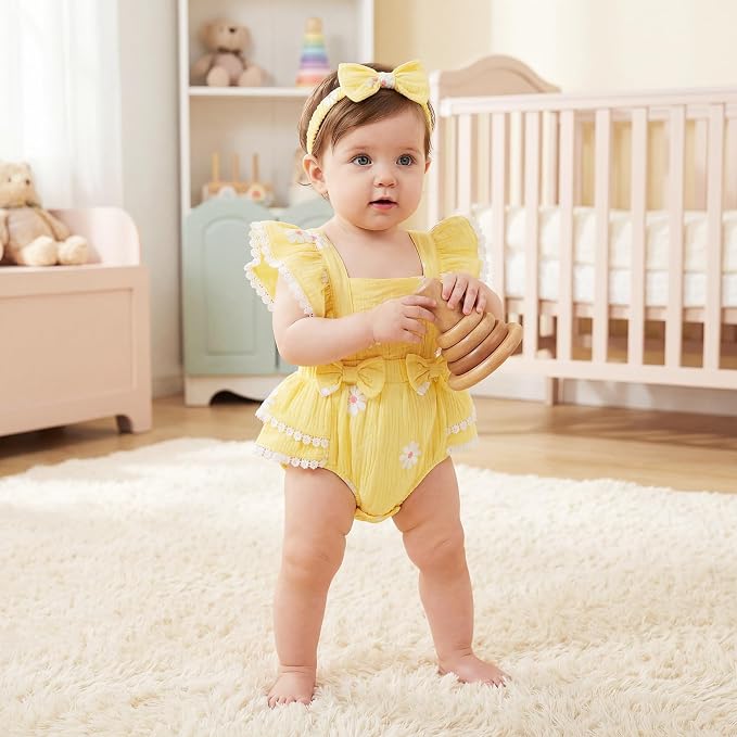 Baby Girl Summer Clothes Infant Girls Romper Dress | Ruffle Sleeve, Cotton Linen - Image 2
