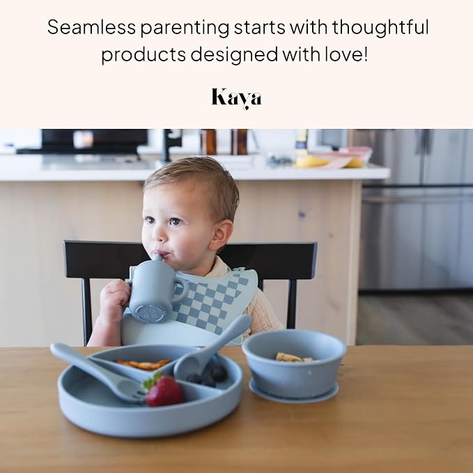 Kaya Silicone Baby Bib Pack of 2, BPA-Free Waterproof Food Catcher, Adjustable - Image 7