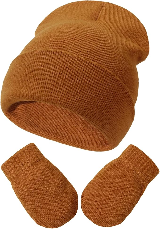 Baby Beanie Hat Gloves Set, Kids Winter Warm Knit Hat - Image 4