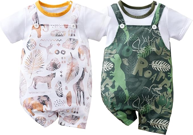 2-Pack Baby Boys Girls Romper Newborn Cartoon Print Short Sleeve Onesie Summer by RELABTABY-YFYBaby