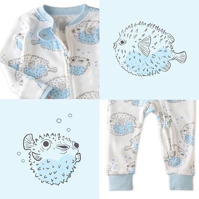 Butterblu Shadow Sleep & Play 100% Cotton Footless Two Way Zip Front PJs - Image 5