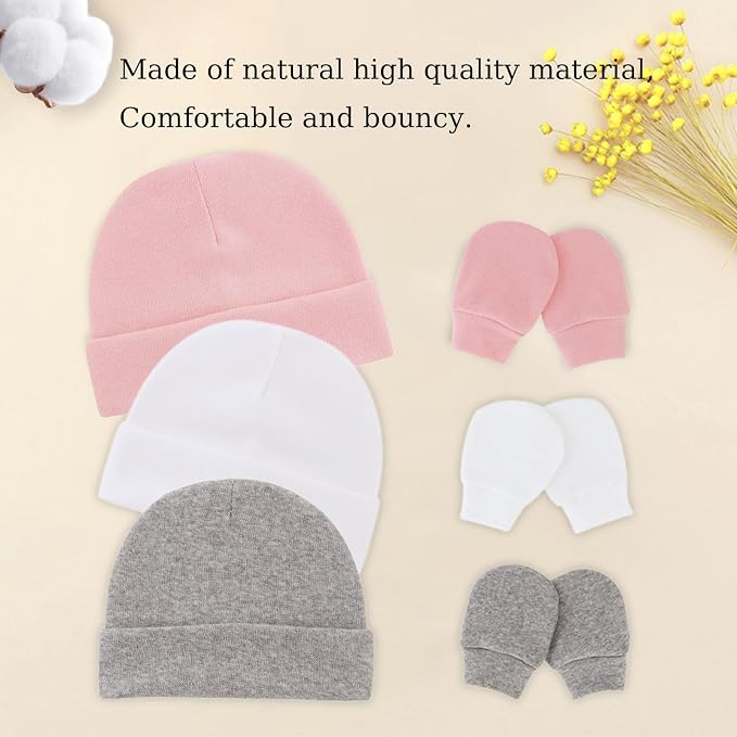 Baby Hats and Mittens Newborn Hats Gloves Infant Beanie Soft Cap Mitten Sets - Image 6