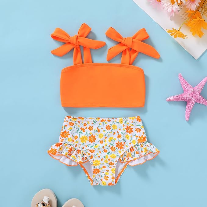 YOUNGER TREE Toddler Girls Two Pieces Swimsuit Color Block Stripe Swimwear Summer Beach Bathing Suit 18M-5T