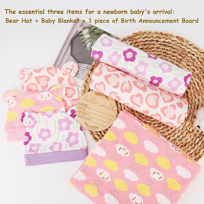 DRESHOW BQUBO Cotton Baby Swaddle Hat Set Newborn Infant Receiving Blankets - Image 6