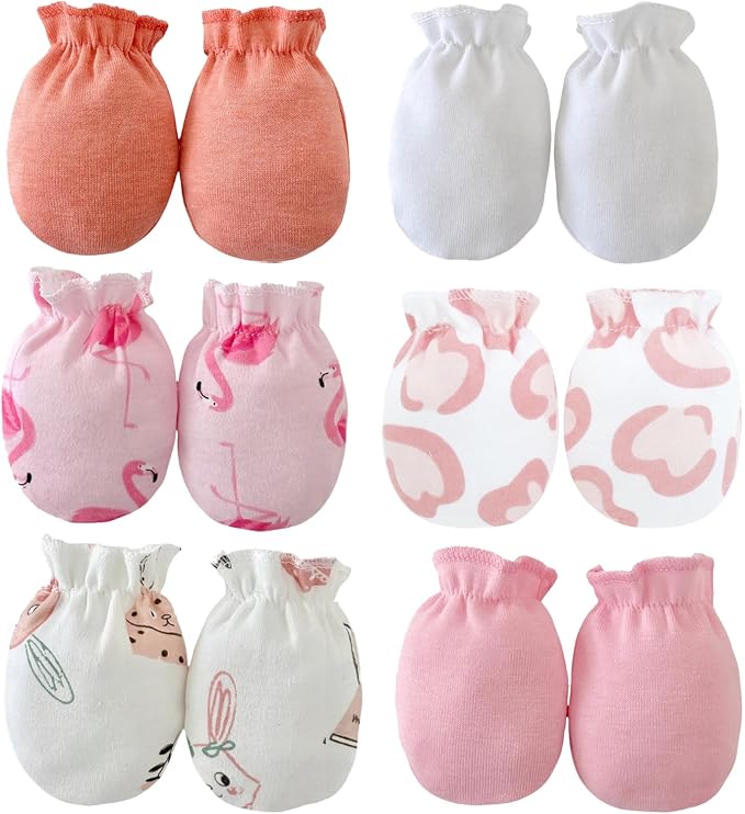 PandaEar 6 Pairs Newborn No Scratch Mittens, 100% Cotton Baby Girls Mittens | by PandaEar