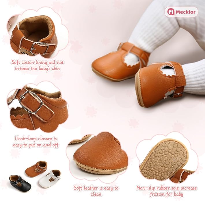 Meckior Infant Baby Girls Soft Sole Bowknot Princess Wedding Dress Mary Jane - Image 5