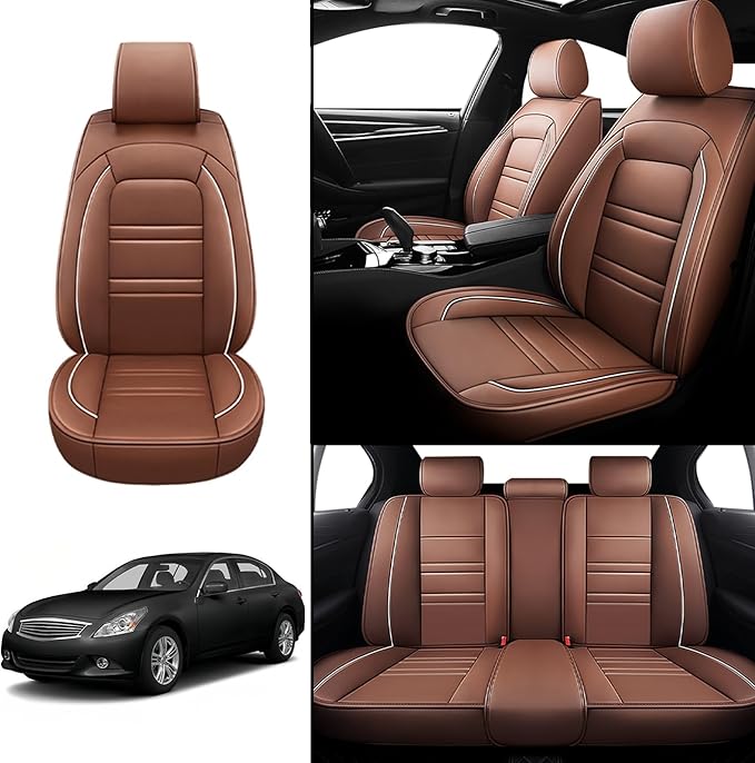 Seat Covers for Infiniti g37 2008-2013 | 5-Seats Leather Seat Covers, Easy to Install Automotive Seat Covers Full Set (Full Set, Coffee)