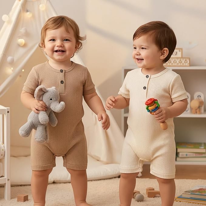 Bafeicao Baby Boy Girl 2/3 Pack Solid Romper Ribbed Short/Long Sleeve | - Image 2