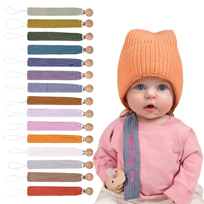 Personalized Bohemian Pacifier Clip Embroidered with Name is The Perfect Newborn Gift Made from eco-Friendly Bamboo!（Blue）