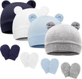 Newborn Baby Hat and Mittens Set Bear Ears Toddler Infant Beanie Caps Newborn by AQOKKA