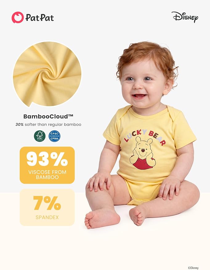 Disney Baby Viscose Made from Bamboo 3-Pack Bodysuits Set Newborn to Infant - Image 5