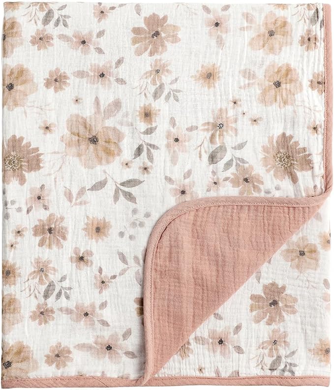 CREVENT 40''X40'' 100% Organic Floral Cotton Muslin Baby Blanket by CREVENT