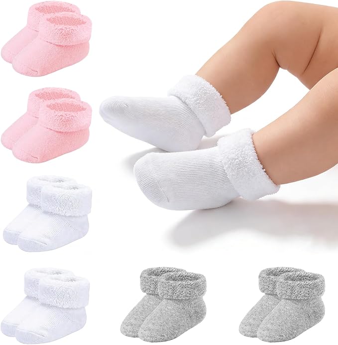 Newborn Socks 0-3 Months Preemie Infant Cotton Terry Ankle Socks 6 Pairs by Miniangel