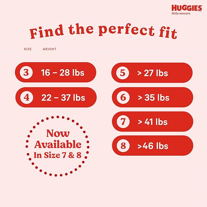 Huggies Size 3 Diapers, Little Movers Baby Diapers, Size 3 (16-28 lbs), 156 Count (6 packs of 26)