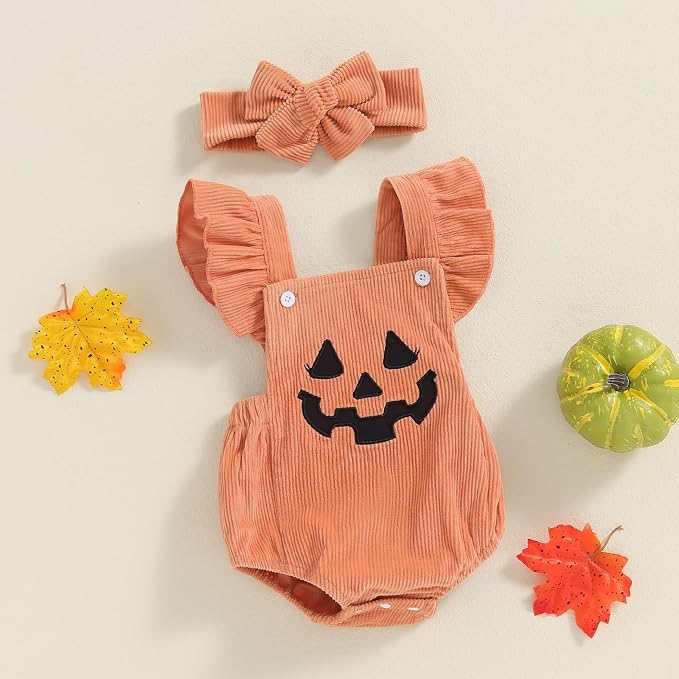 YINGISFITM My First Halloween Baby Girl Outfit Newborn Pumpkin Bubble Romper - Image 3