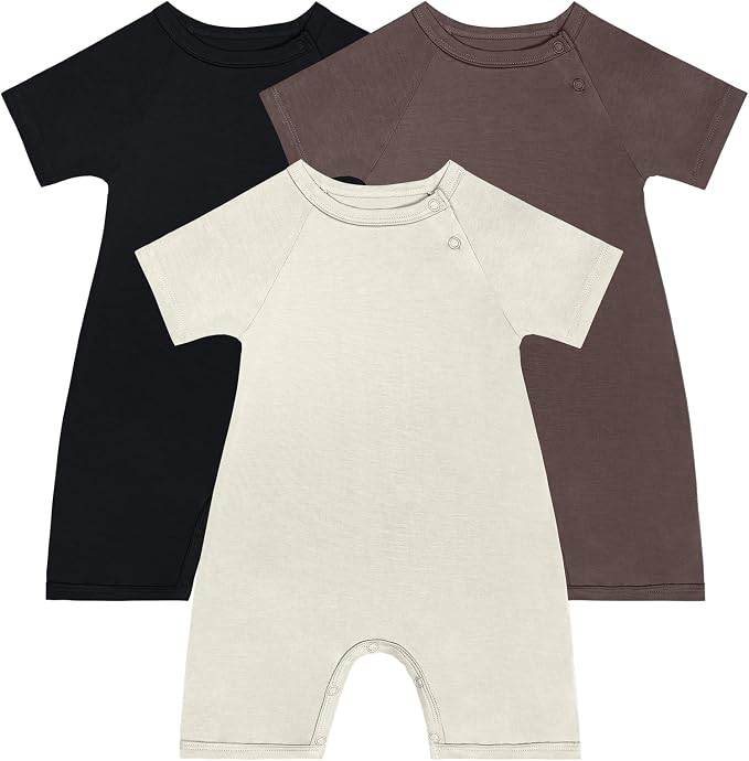 GUISBY Baby Romper 3-Pack Short Sleeve Rayon of Bamboo Bodysuit Set, 0-24M | by GUISBY