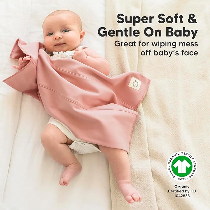 Organic Burp Cloths Baby Boy, Girl - 6-Pack Large Cotton Burping Cloths for Babies, Spit Up Rags, Super Absorbent, Ultra Soft Newborn Rag, Gender Neutral, Machine Washable, Durable (Mauve)