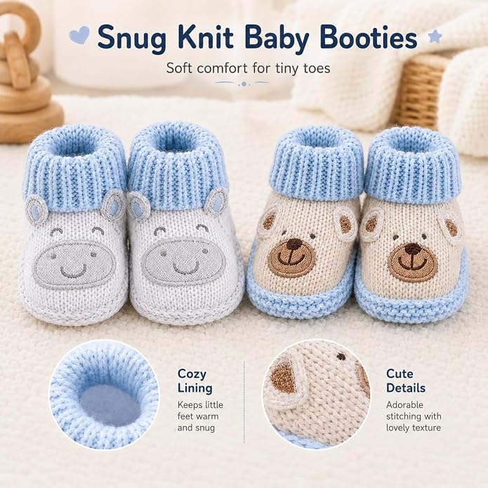 2 Pairs Baby Booties Newborn First Walkers Cozy Shoes Warm Knit Soft Booties - Image 6