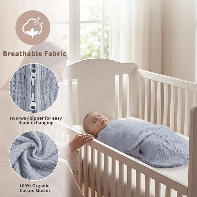 BSTOPPT Newborn Sleep Sack Baby Swaddle, 100% Muslin Cotton, 3-Way Adjustable - Image 3