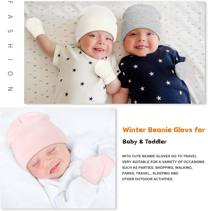 Baby Beanie Hat Gloves Set, Kids Winter Warm Knit Hat - Image 7