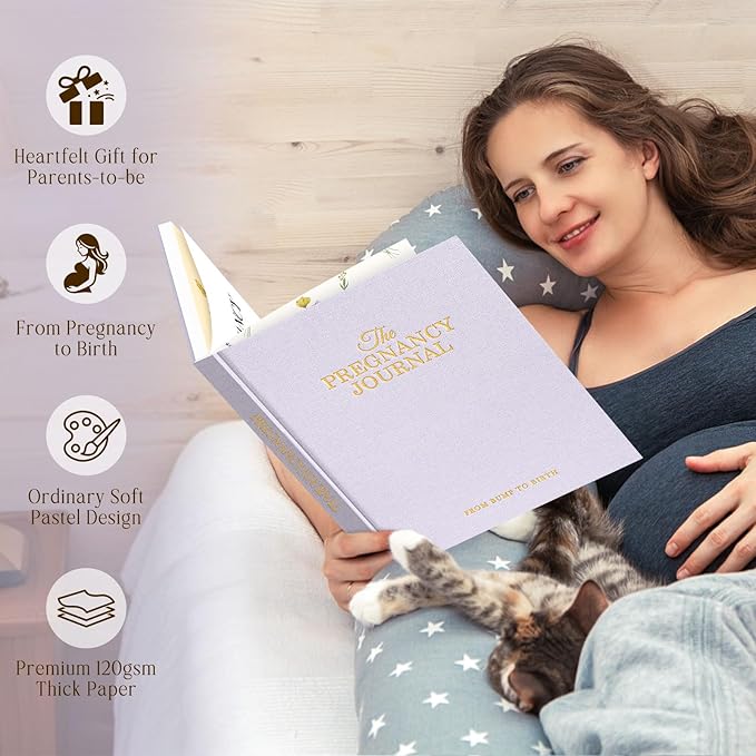 Lanpn My Pregnancy Journal Memory Book for First Time Mom, 156 Page Pregnant Announcement Must Have Planner Scrapbook, Pregnancy Tracking Diary Mom to Be Keepsake Gift for Expecting New Parent Purple
