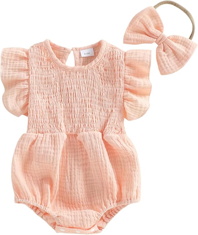 Kavousa Newborn Baby Girl Clothes Summer Bubble Romper Headband Outfit by KAVOUSA