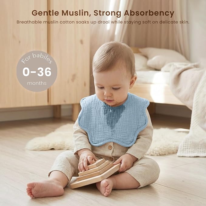Konssy 6-Pack Muslin Baby Bandana Bibs, Drool Bibs - Image 2