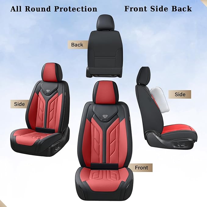 Coverado Car Seat Covers Full Set, Automotive Seat Covers Car Seat Protector Car Seat Cushion, Waterproof Leather Seat Covers for Cars, Universal Fit for Most Sedans SUV Pick-up Truck(Burgundy)