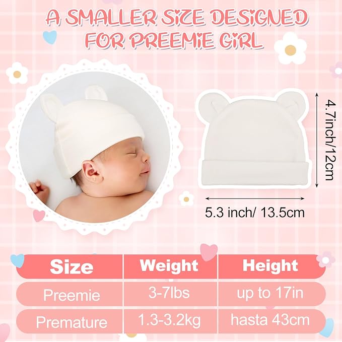 Toulite 6 Pcs Preemie Hats Cotton Preemie Beanies Baby Caps Cute Beanie Bear - Image 2