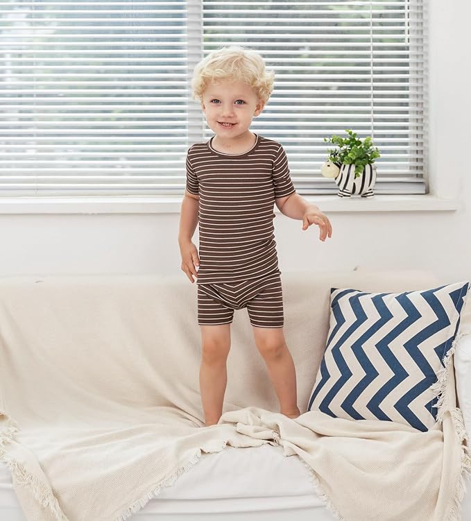 AVAUMA Stripe Pattern Baby Boys Girls Pajama Set Kids Toddler Snug fit Ribbed - Image 2