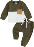 Toddler Baby Boy Fall Clothes Waffle Outfit Long Sleeve Color Blocking Sweatshirt Pullover Jogger Pant Set