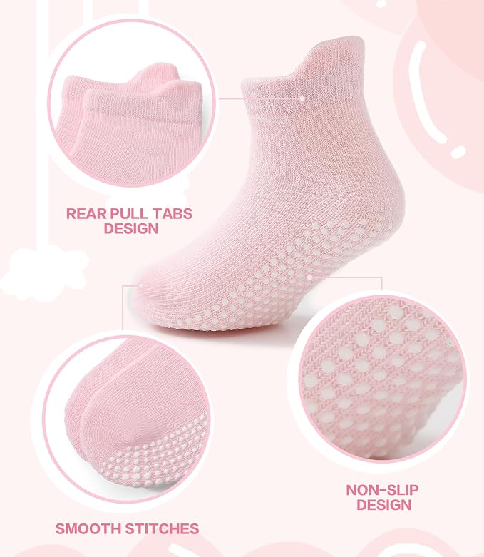 Baby Non Slip Grip Ankle Socks for Infants Toddlers Kids Boys Girls 9 Pack | - Image 3