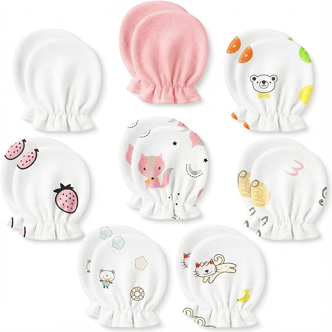 8 Pairs Newborn Baby Mittens No Scratch, Cotton Infant Baby Gloves Newborn by Stadupimry
