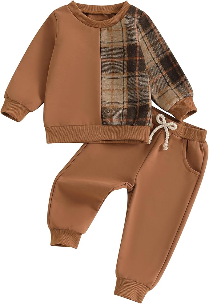 Toddler Baby Boy Fall Outfits Long Sleeve Crew Neck Pullover Sweatshirt + Jogger Pants Set Infant Winter Clothes