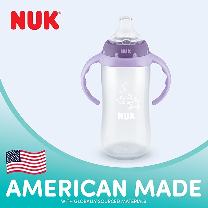 NUK Learner Cup, 8+ Months, Fun Fruits and Animals, Amazon Exclusive Collection, 10 Oz, Pack of 2, BPA-Free, Soft Spout, Spill Proof Sippy Cup
