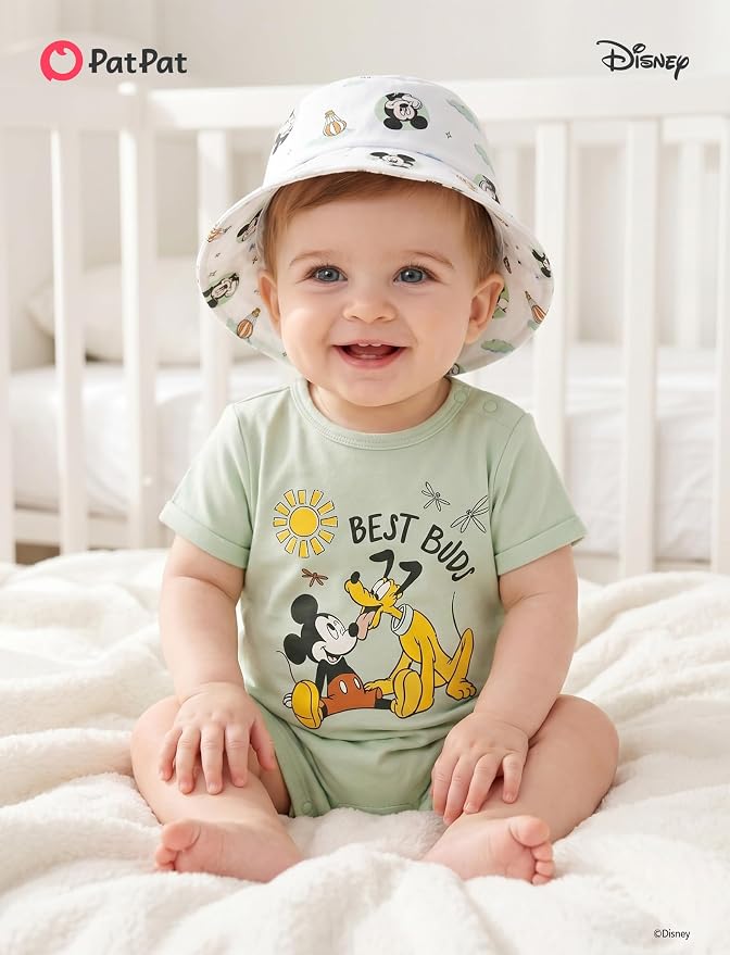 Disney Baby Boy's 2-Piece Romper and Sun Hat Outfit Set Newborn to Infant - Image 2