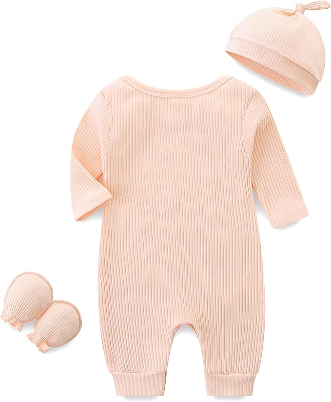 Baby Romper with Baby Mittens & Newborn Hats Footless Long Sleeve - Image 2