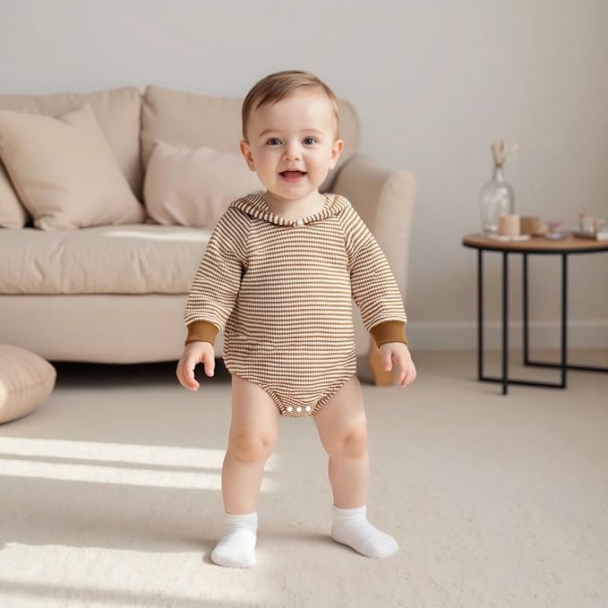 Baby Girl Boy Hooded Sweatshirt Long Sleeve Solid Color Romper Infant Baby Fall - Image 3
