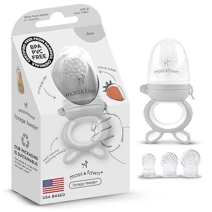 Moss and Fawn Forage Feeder - Soothing Silicone Frozen Breast Milk Popsicle & Baby Food Teething Toy, Pacifier, Fruit Feeder, & Teether - BPA, PVC & Phthalate-Free - Dew
