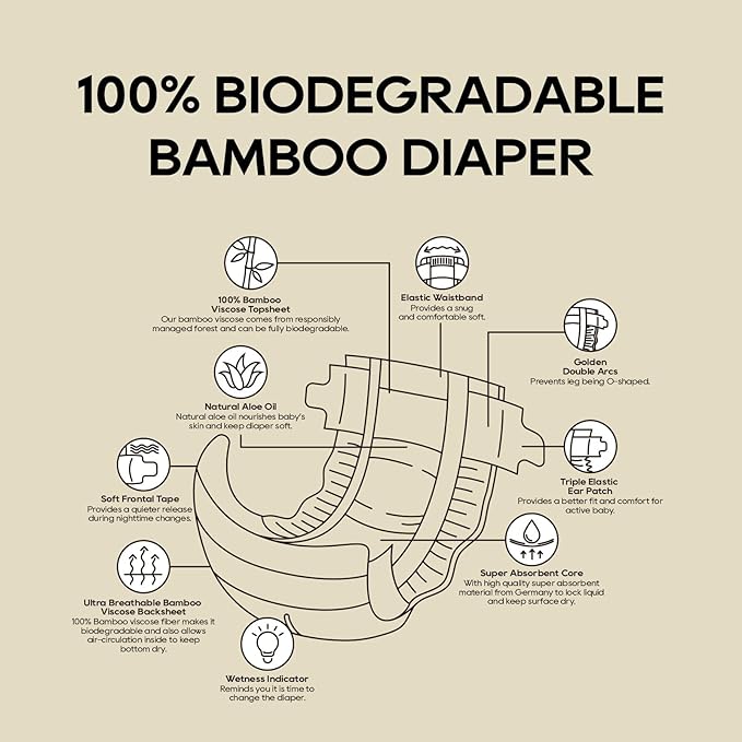 ECO BOOM Preemie Diapers, Viscose from Bamboo Diapers, Natural Soft Disposable Nappies for Infant, Size 0 Suitable for up to 7 lbs (Newborn - 80 Count)