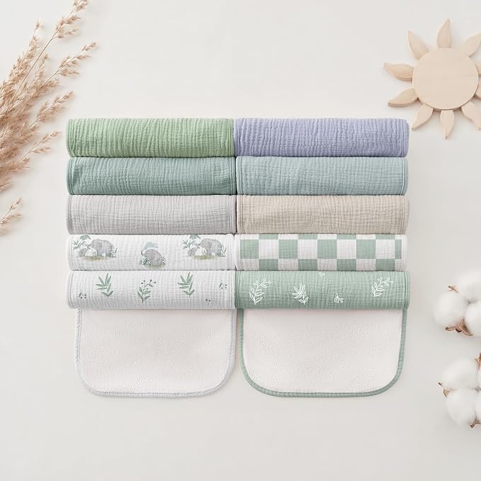Bearmoss 10 Pack Muslin Burp Cloths, Newborn Essentials Large Extra Washcloths - Image 8
