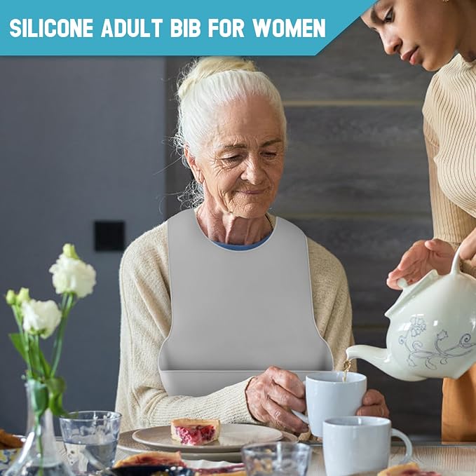 Adjustable Silicone Adult Bib, Washable Bib - Image 2