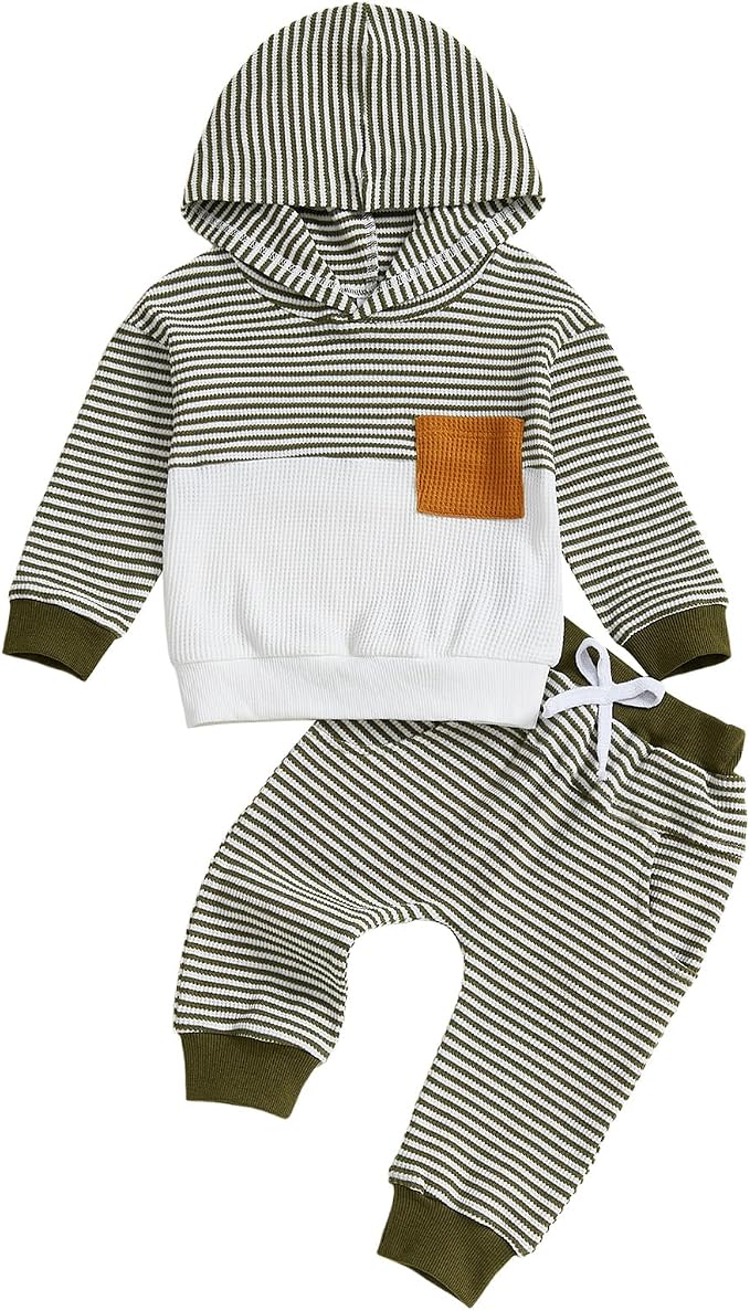 Infant Baby Boy Fall Winter Clothes Outfit Hooded Long Sweatshirt Pant Set by LIOMENGZI