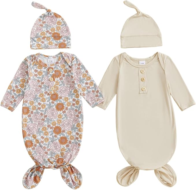 2-Pack Baby Sleeper knotted Gown Boy Girl Nightgown by Merqwadd