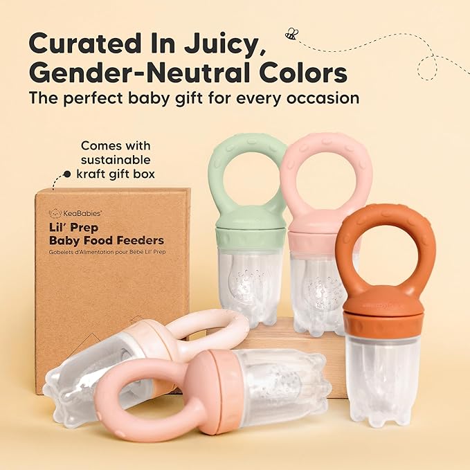 KeaBabies Baby Fruit Feeder 2pk - Silicone Baby Food Feeder for Babies 6-12 Months, Breast Milk Popsicle for Teething, Weaning, Freeze Frozen Solid Food, BPA-Free Infant Feeding Essential (Mellow)